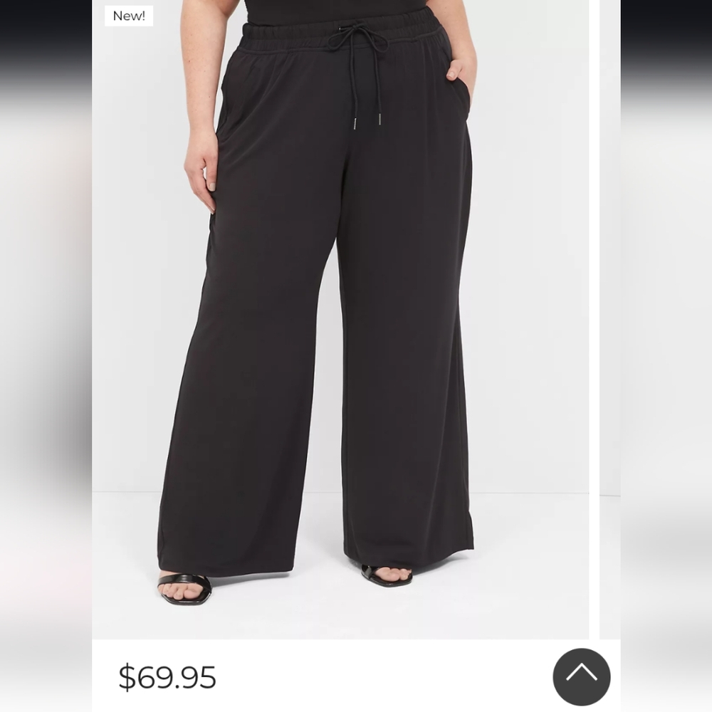 Black Matte Jersey Wide Leg Pants Pockets Women's Plus Size 26/28 Lane Bryant